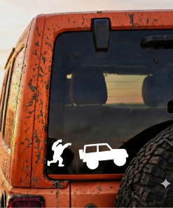 Big Foot Chasing a Jeep Window Decal Sticker