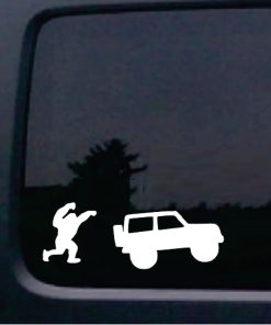 big foot chasing a jeep Window Decal Sticker