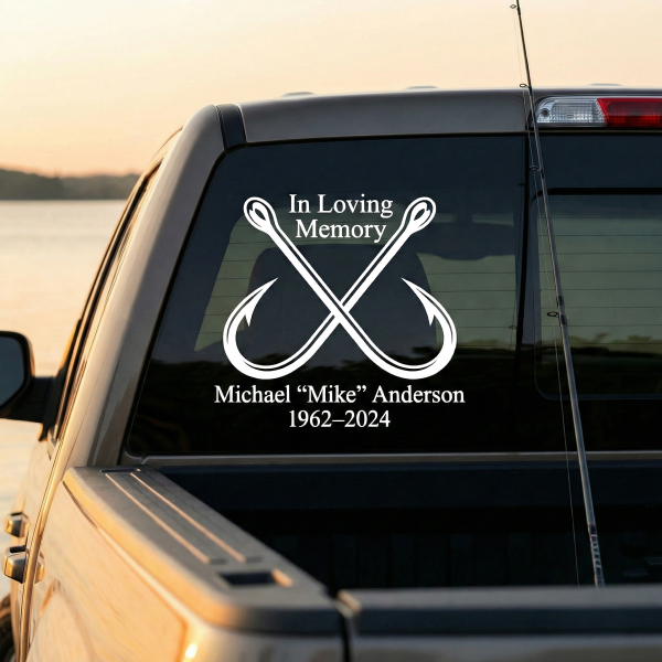 In Loving Memory Fish Hooks Fishing Vinyl Decal Sticker