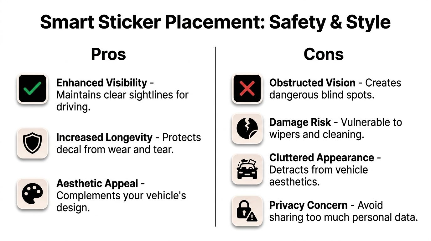 A comparison chart outlining the pros and cons of car window sticker placement for safety and style.