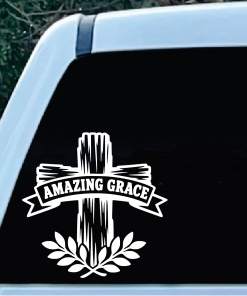 Amazing Grace Cross Window Decal Sticker | Custom Sticker Shop Amazing Grace Cross Window Decal Sticker
