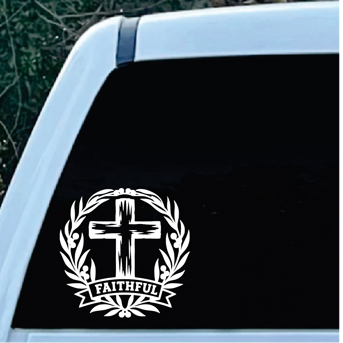 Faithful Cross Wreath Decal Sticker | Custom Sticker Shop Faithful Cross Wreath Decal Sticker
