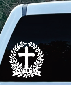 Faithful cross wreath decal sticker