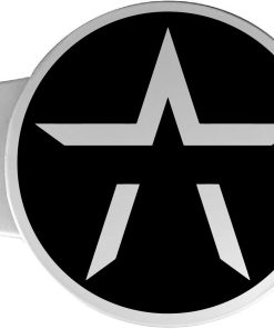 Circular badge with a black field and a gray stylized A-shaped star centered inside.